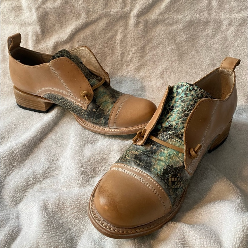 Freebird “Mabel” Tan and Green Ankle Boots